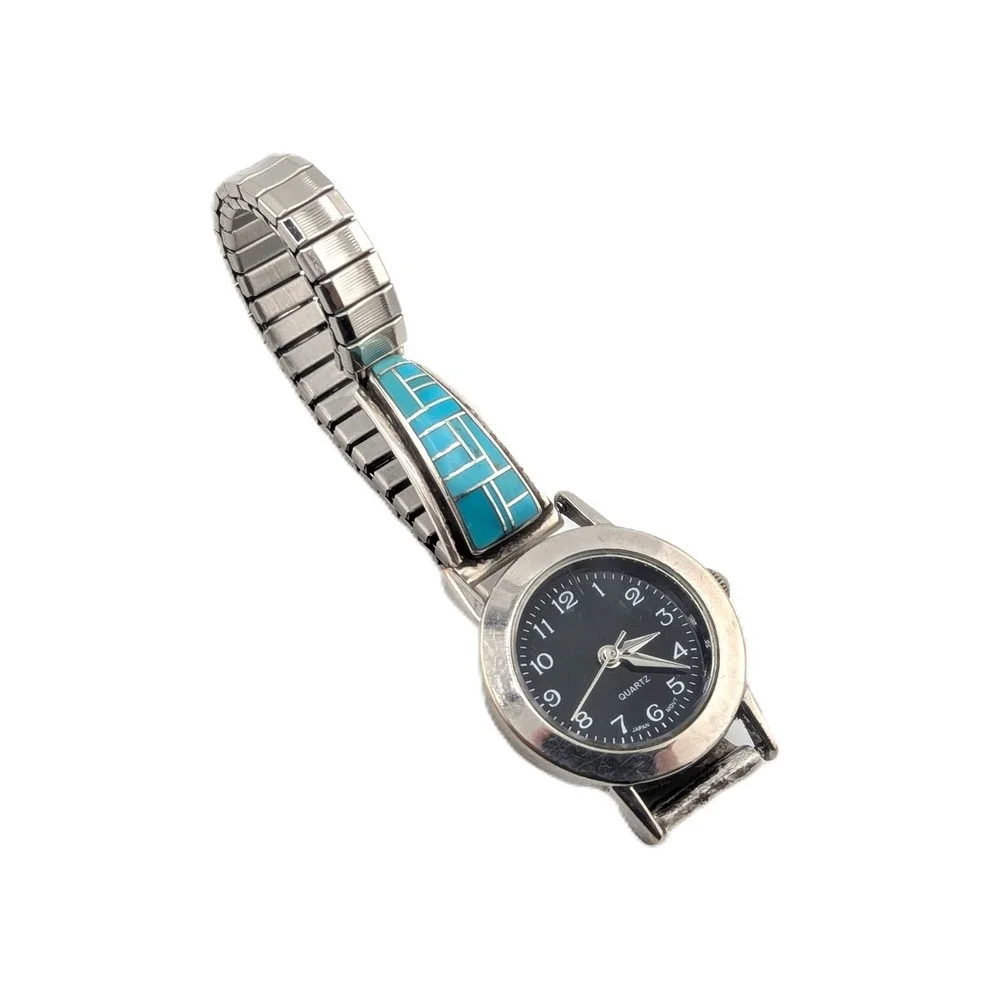 Handcrfafted Vintage Turquoise Inlay Stretch Band‎ Watch Southwest Accessory ***